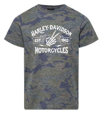 Harley-Davidson Boy's Sign Short Sleeve Crew-Neck Youth Tee, Vintage Camo - Wisconsin Harley-Davidson