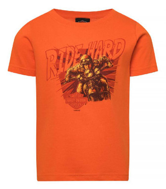 Harley-Davidson Boy's ZAP! Ride Hard Short Sleeve Toddler T-Shirt, Orange - Wisconsin Harley-Davidson