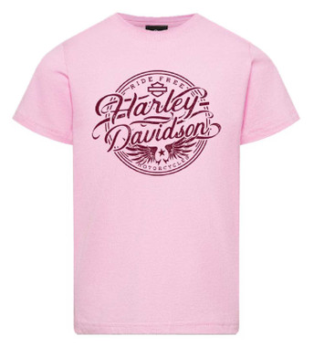 Harley-Davidson Girl's Sticker H-D Youth Short Sleeve Crew-Neck Tee, Pink - Wisconsin Harley-Davidson