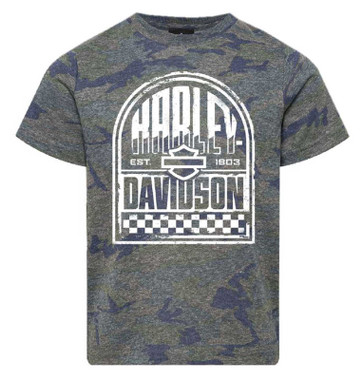 Harley-Davidson Boy's Wallop Short Sleeve Cotton Youth Tee, Vintage Camo - Wisconsin Harley-Davidson