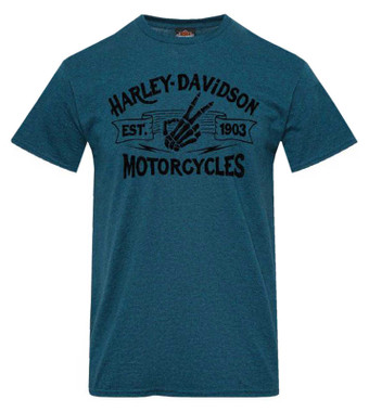 Harley-Davidson Men's Bones Short Sleeve Poly-Blend Tee, Heather Midnight Blue - Wisconsin Harley-Davidson