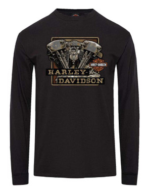 Harley-Davidson Men's Sideswipe Cotton-Blend Long Sleeve Shirt, Solid Black - Wisconsin Harley-Davidson