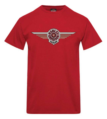 Harley-Davidson Men's Emblem Short Sleeve Crew-Neck Cotton T-Shirt, Red - Wisconsin Harley-Davidson