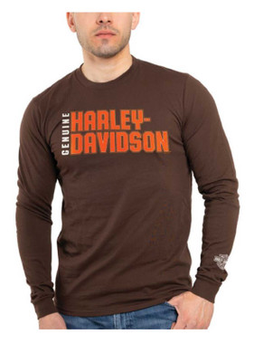 Harley-Davidson Men's Giant Long Sleeve Crew-Neck Cotton Shirt, Dark Brown - Wisconsin Harley-Davidson