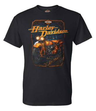 Harley-Davidson Men's Vintage Gold Crew-Neck Short Sleeve Cotton T-Shirt, Black - Wisconsin Harley-Davidson