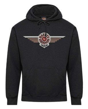 Harley-Davidson Men's Fat Boy Pullover Fleece Hooded Sweatshirt, Black - Wisconsin Harley-Davidson