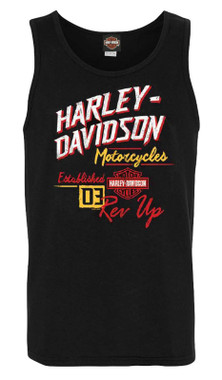 Harley-Davidson Men's Rev Up Retro Sleeveless Cotton Tank Top, Black - Wisconsin Harley-Davidson