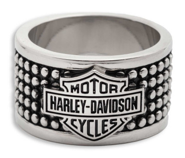 Harley-Davidson Men's Bar & Shield Logo Stud Stainless Steel Band Ring, Silver - Wisconsin Harley-Davidson