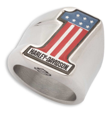 Harley-Davidson Men's #1 RWB USA Logo Stainless Steel Ring, Silver Finish - Wisconsin Harley-Davidson