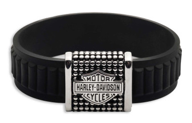 Harley-Davidson Men's 9 in. Bar & Shield Stud Silicone Bangle Bracelet, Black - Wisconsin Harley-Davidson