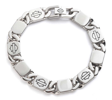 Harley-Davidson Men's Bar & Shield Flat Curb Link Stainless Steel Curb Bracelet - Wisconsin Harley-Davidson