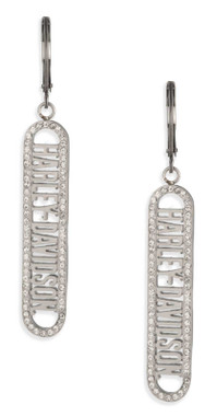 Harley-Davidson Women's Crystal Cutout H-D Script Drop Earrings, Silver - Wisconsin Harley-Davidson