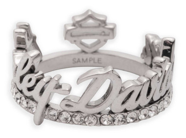 Harley-Davidson Women's B&S H-D Script Crystal Ring, Brass Silver Plated - Wisconsin Harley-Davidson