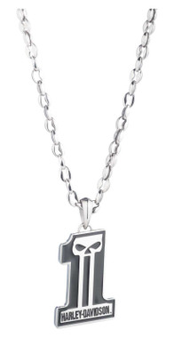 Harley-Davidson Men's #1 Willie G Skull Pendant Chain Necklace, Black/Silver - Wisconsin Harley-Davidson