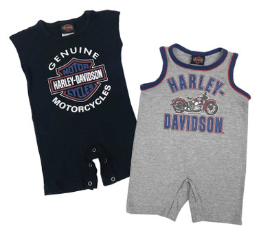 Harley-Davidson Baby Boys' 2-Pack RWB Logos Infant Rompers Set, Gray/Black - Wisconsin Harley-Davidson