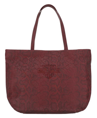 Harley-Davidson Women's Bar & Shield Logo Snake Printed Tote Purse, Rum Red - Wisconsin Harley-Davidson