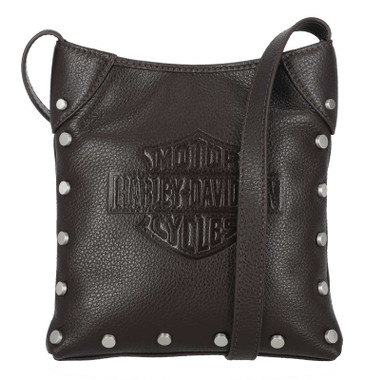 Harley-Davidson Women's Core Stud Genuine Leather Crossbody Purse, Dark Brown - Wisconsin Harley-Davidson