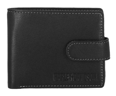 Harley-Davidson Men's Snap Genuine Leather Billfold Wallet w/ Coin Pocket, Black - Wisconsin Harley-Davidson