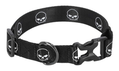 Harley-Davidson Willie G Skull Polyester Dog Collar, Matte Black Finish - Wisconsin Harley-Davidson