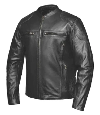 Derringer Men's Highwayman Premium Cowhide Leather Motorcycle Jacket, Black - Wisconsin Harley-Davidson