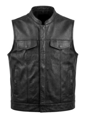 UNIK Men's Wildcrest SOA Club Style Leather Motorcycle Vest, Black - Wisconsin Harley-Davidson
