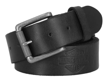 Harley-Davidson Men's Embossed Repeat Bar & Shield Leather Belt, Black - Wisconsin Harley-Davidson