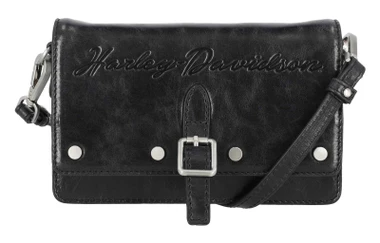 Harley-Davidson Women's Corner Buckle Leather Flap Crossbody Purse, Black - Wisconsin Harley-Davidson