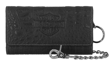 Harley-Davidson Men's Croco B&S Leather Trucker Wallet w/ Chain, Black - Wisconsin Harley-Davidson