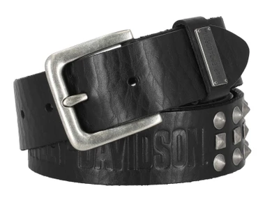 Harley-Davidson Men's H-D Stud & Embossed Logo Genuine Leather Belt, Black - Wisconsin Harley-Davidson