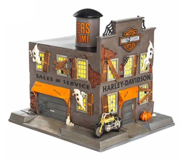 Harley-Davidson Sculpted Haunted Dealership Halloween Village, Polyresin - Wisconsin Harley-Davidson