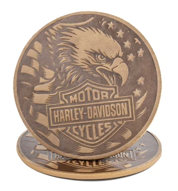 Harley-Davidson 4 in. Patriotic Eagle B&S Faux Leather Coasters Set, Set of Four - Wisconsin Harley-Davidson