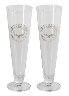 Harley-Davidson 12 oz. Metallic Willie G Skull Logo Pilsner Set, Set of 2 - Wisconsin Harley-Davidson