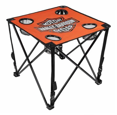 Harley-Davidson Bar & Shield Square Folding Table w/ Storage Bag, Orange - Wisconsin Harley-Davidson