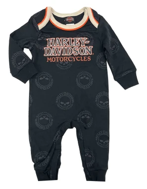 Harley-Davidson Baby Boys' Willie G Skull Newborn/Infant Knit Printed Coverall - Wisconsin Harley-Davidson