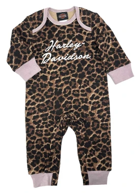 Harley-Davidson Baby Girls' Glitter Knit Leopard Print Newborn/Infant Coverall - Wisconsin Harley-Davidson