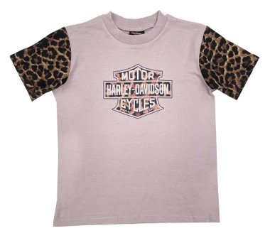 Harley-Davidson Girl's Bar & Shield Oversized Leopard Knit Tee, Dusty Mauve - Wisconsin Harley-Davidson