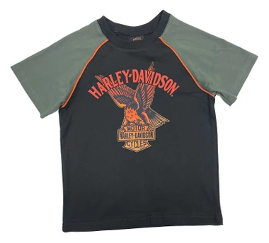 Harley-Davidson Boy's Bar & Shield Eagle Short Sleeve Knit Raglan Tee, Black - Wisconsin Harley-Davidson