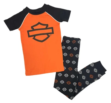 Harley-Davidson Boy's Bar & Shield Logo Cotton Rib Pajama Set, Orange/Black - Wisconsin Harley-Davidson
