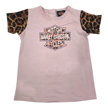 Harley-Davidson Girl's Leopard Print Knit Tee Shirt Dress, Dusty Mauve - Wisconsin Harley-Davidson