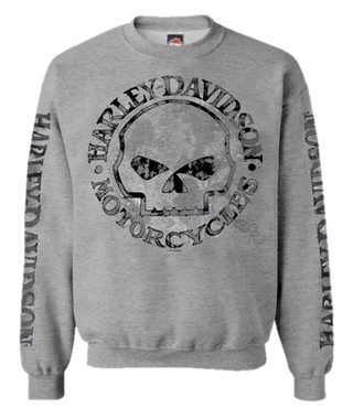 Harley-Davidson Men's Pullover Crew Sweatshirt H-D Willie G Skull Gray 30296655 - Wisconsin Harley-Davidson