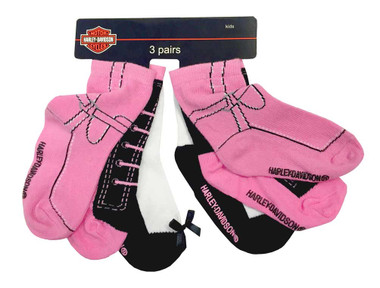 Harley-Davidson Little Girls' Knitted-In Shoe Socks, 3 Pairs, Pink/Black 7020409 - Wisconsin Harley-Davidson