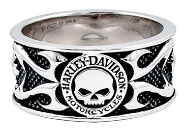 Harley-Davidson Men's Willie G Skull Tribal Flames Band Ring, Silver HDR0399 - Wisconsin Harley-Davidson