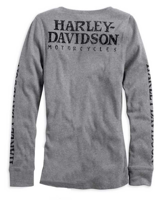 Harley-Davidson® Womens L/S Skull Snap Front Henley Tee, Heather