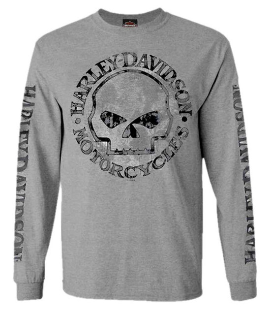 Harley-Davidson Men's Shirt, Willie G Skull Long Sleeve Tee, Gray 30296651 - Wisconsin Harley-Davidson