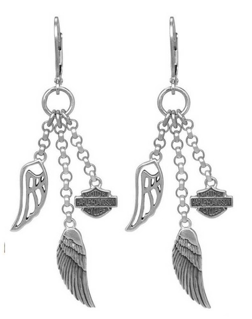 Harley-Davidson Womens Earrings, Bar & Shield Multi Wing Dangles, Silver HDE0219 - Wisconsin Harley-Davidson