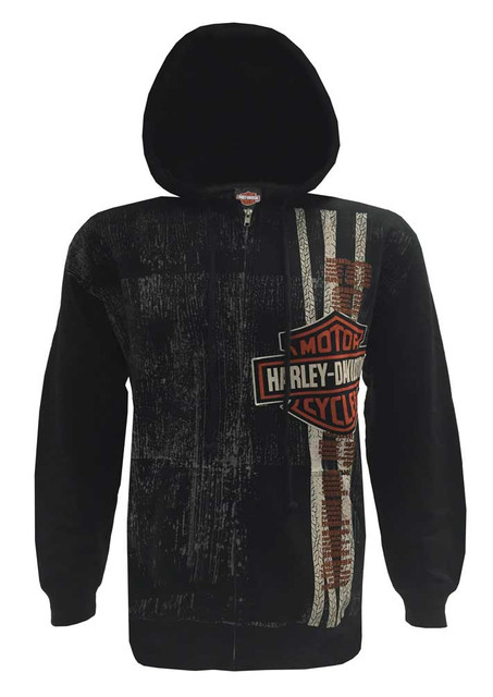 Harley-Davidson Men's Bar & Shield Treads, Full Zip Hooded Sweatshirt, Black - Wisconsin Harley-Davidson