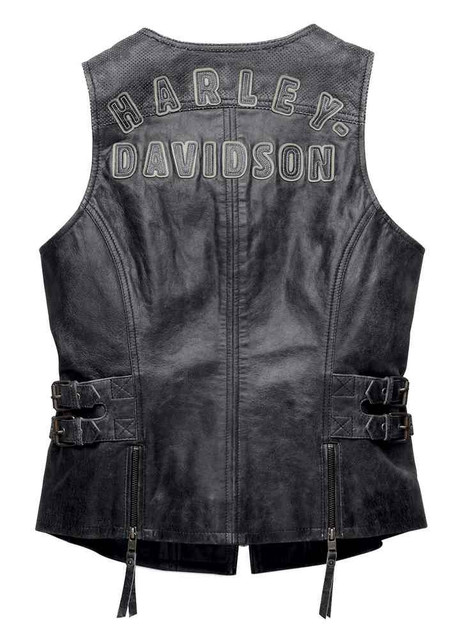Harley-Davidson® Women's Distressed Dust Rider Leather Vest, Black