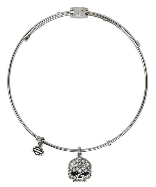 Harley-Davidson Womens Bangle, White Bling Willie G Skull Charm Bracelet HSB0043 - Wisconsin Harley-Davidson