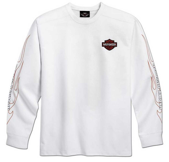 Harley-Davidson Men's Bar & Shield Flames Long Sleeve Tee White 99125-10VM - Wisconsin Harley-Davidson