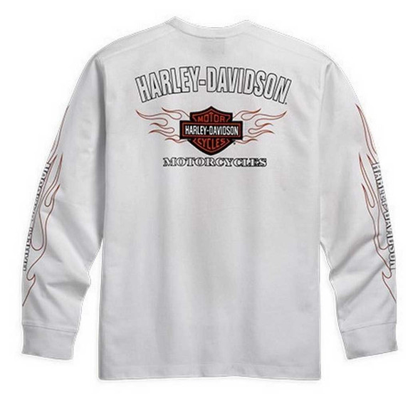 Harley-Davidson® Men's Bar & Shield Flames Long Sleeve Tee White